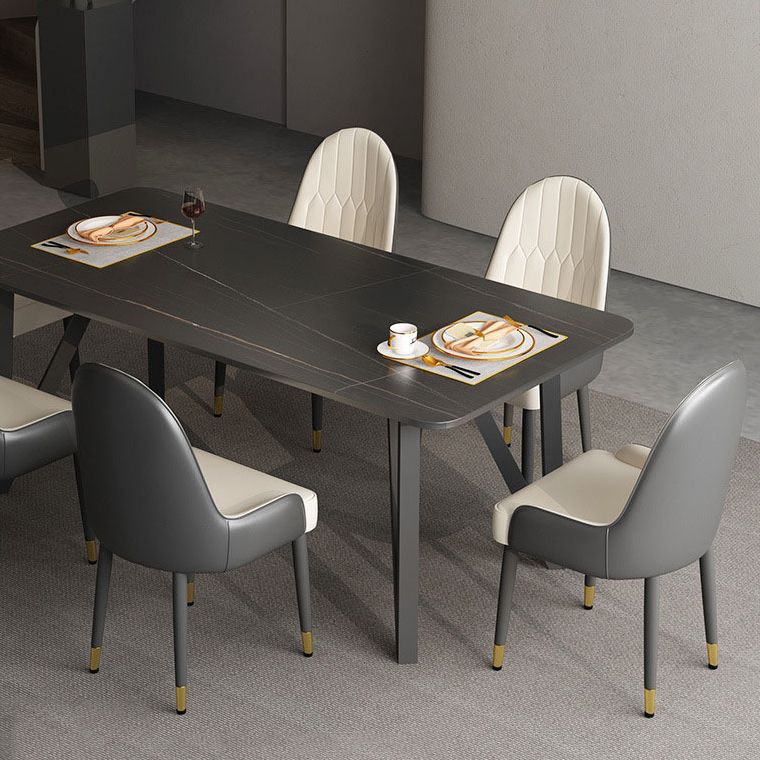 Mesa de comedor rectangular 4 Mesa de comedor de piernas en marco negro para cocina