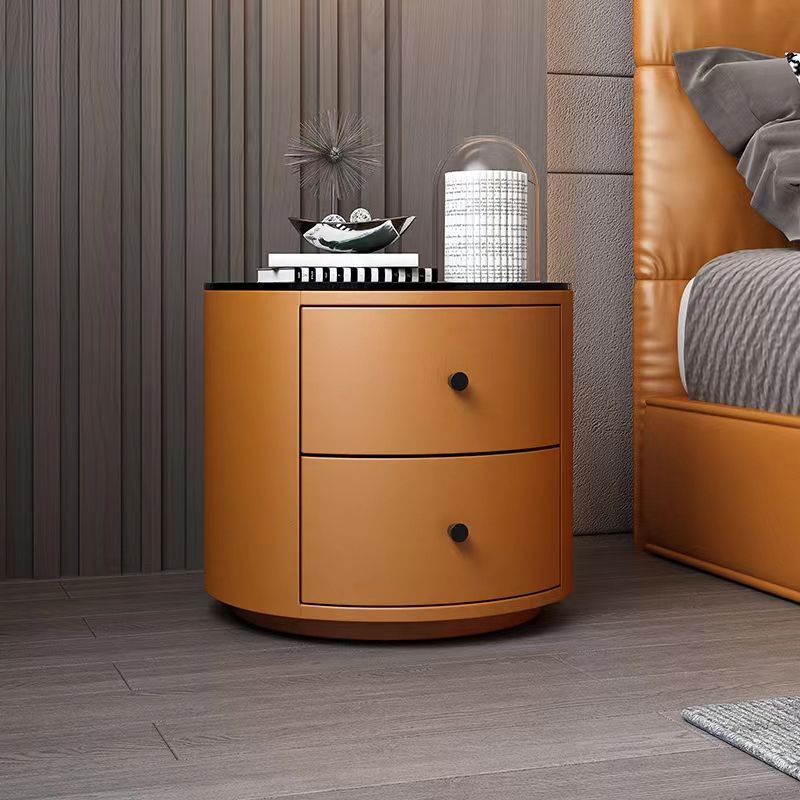 2 Schubladen Nachttisch mit Stein/Glasobertisch 18,5 "hoher Holz Akzenttisch Nachttisch