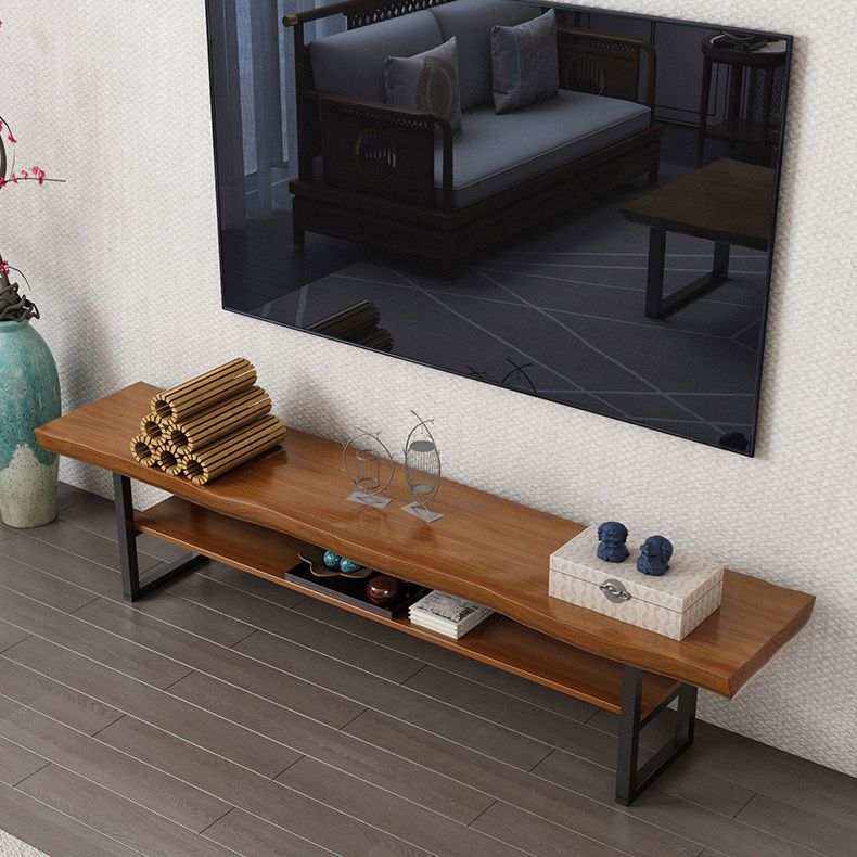 Industrial Pine Wood Top TV Media Media Console Brown Media Console con estantes