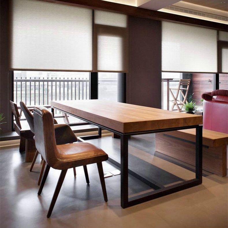 Industrial Solid Wood Dining Table Rectangle Table in Brown with Trestle Base Clearhalo ' dining_table' 'Dining Tables & Seating' 'Dining Tables' 'furn' 'furn_dining_table' 'Furniture' 'furniture_dining_table' 'Kitchen & Dining Furniture' 'kitchen&dining_furn' 'kitchen' 'kitchen_dining_table' 1200x1200_825db83a-0aae-427e-83c4-49ab71a520c2