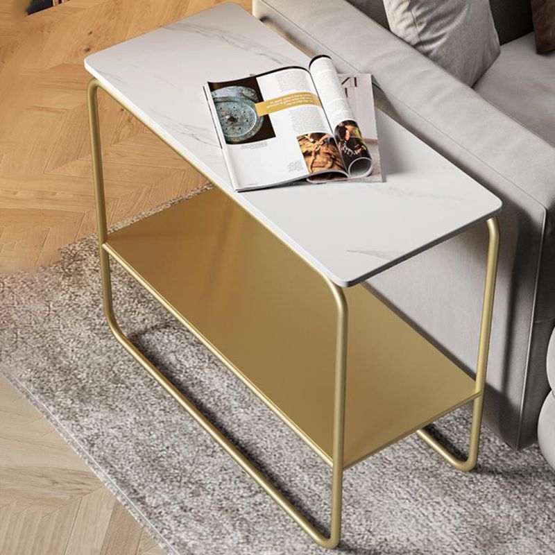 Contemporary Rectangular Side Table Slate Top Sled End Table