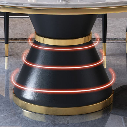 Marble Dining Table Luxury Style Single Pedestal Base Round Scratch Resistant Table for Home