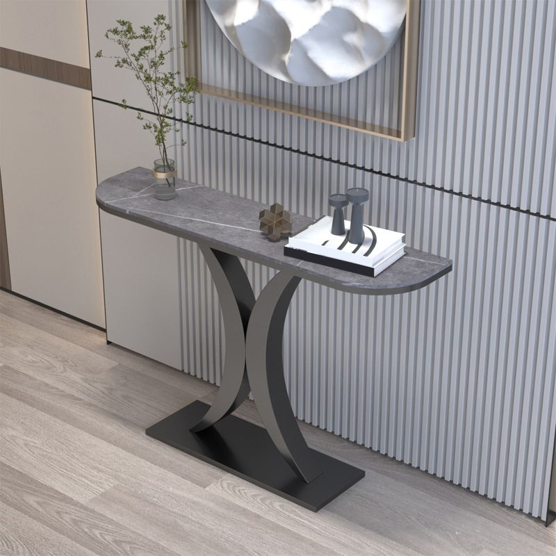 12 inch Wide Glam Accent Table Half Moon Shape Metal Console Table for Hall Clearhalo 'Console Tables' 'console_tables' 'Entry & Mudroom Furniture' 'furn' 'furn_console_tables' 'Furniture' 1200x1200_82623e25-d93d-46ba-9422-072c00ed50d6