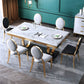 Luxury Marble Dining Table for Restaurant Rectangle Table with Metal Pedestal in Gold Clearhalo 'Dining Tables & Seating' 'Dining Tables' 'dining_table' 'furn' 'furn_dining_table' 'Furniture' 'furniture_dining_table' 'Kitchen & Dining Furniture' 'kitchen' 'kitchen_dining_table' 1200x1200_8262f181-e3ed-4b1a-84c8-700e87c7a046