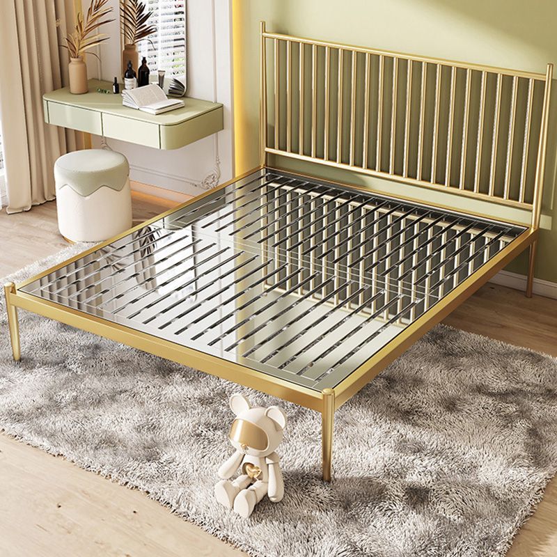 Contemporary Finish Metallic Open-Frame Bed Glam Wire-Grid Iron Bed Frame with Headboard Clearhalo 'Bedroom Furniture' 'Beds' 'furn' 'furn_beds' 'Furniture' 1200x1200_82631ea7-93a0-4a2b-ad87-4ec6eec9829c
