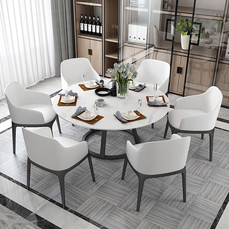 White Stone Top Dining Table Contemporary Dining Table with Pedestal Base Clearhalo 'Dining Tables & Seating' 'Dining Tables' 'dining_table' 'furn' 'furn_dining_table' 'Furniture' 'furniture_dining_table' 'Kitchen & Dining Furniture' 'kitchen' 'kitchen_dining_table' 1200x1200_8263decb-87fb-461d-8a6f-2d238d6a0f7f
