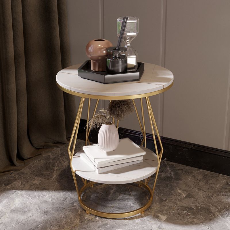 23.6"H Modern Metal Frame Base Slate Round Coffee Table End Table