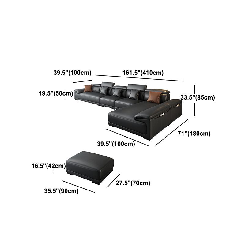 Black Faux Leather Sofa 33.46" H Pillow Top Arm Sofa & Chaise Clearhalo 'furn' 'furn_sectionals' 'Furniture' 'furniture_sectionals' 'Living Room Furniture' 'Sectionals' 1200x1200_82692779-942b-4b8c-bf6b-61376e4df377