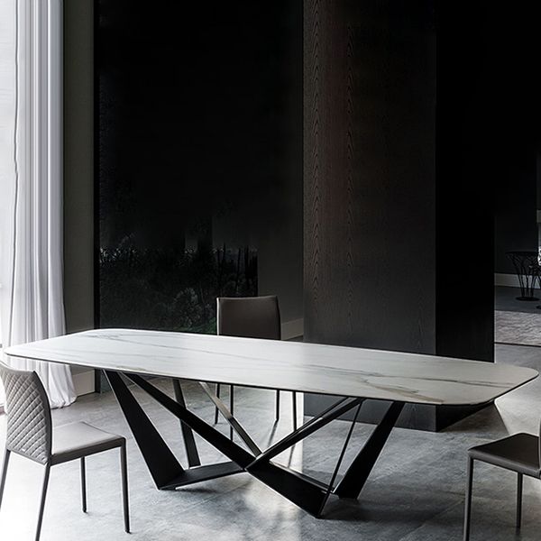 Industrial Sintered Stone Table for Restaurant Rectangle Dining Table with Black Pedestal Clearhalo ' dining_table' 'Dining Tables & Seating' 'Dining Tables' 'furn' 'furn_dining_table' 'Furniture' 'furniture_dining_table' 'Kitchen & Dining Furniture' 'kitchen&dining_furn' 'kitchen' 'kitchen_dining_table' 1200x1200_826abcb0-e1e5-44c2-8fbf-f9417a62be6f