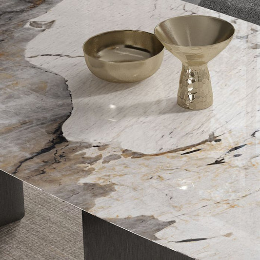 Rectangle Sintered Stone Top Table Modern Grey Metal Base Table