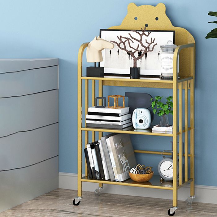 Modern Style Bookshelf Open Back Metal Bookcase with Caster Wheels