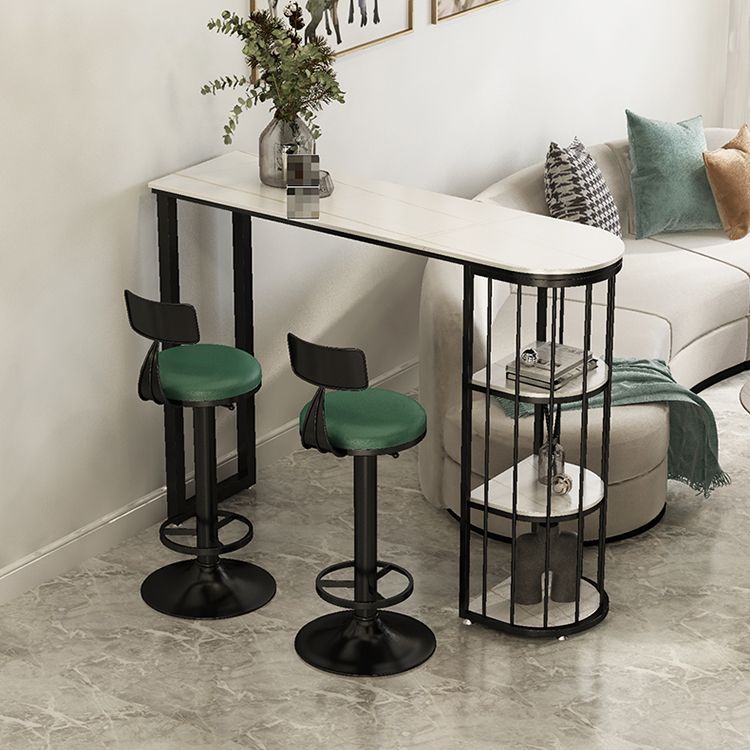 Stone Industrial Bar Dining Table Double Pedestal Bistro Table with Shelve (only table) Clearhalo 'Bar Furniture' 'Bar Tables' 'bar_tables' 'furn' 'furn_bar_tables' 'Furniture' 'furniture_bar_tables' 'Kitchen & Dining Furniture' 'kitchen&dining_furn' 'kitchen' 1200x1200_827153f2-eb74-485e-bb71-7153b8f5517b
