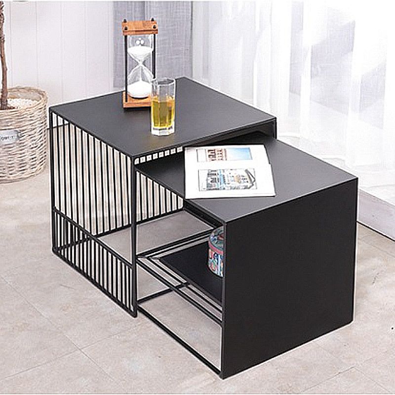 Ensemble de Table basse gigogne carrée, cadre en métal, Table de Cocktail basse avec étagère