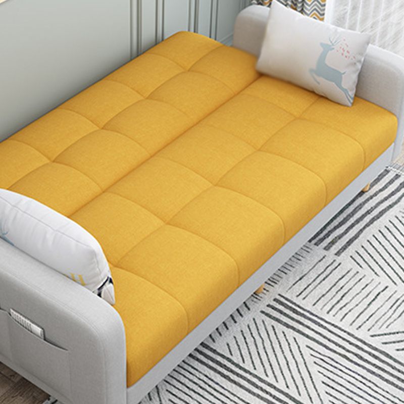 コンテンポラリーフェイクレザーとリネンビスケットバックコンバーチブルセッピーソファ