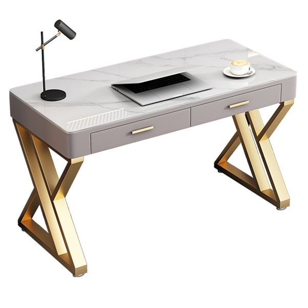 White Glam Writing Desk Rectangular Office Desk with Drawers Clearhalo 'furn' 'furn_office_desk' 'Furniture' 'Office Desks' 'Office Furniture' 'office_desk' 1200x1200_827370f9-837c-4f86-9fd9-21db05136664