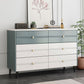 Houten opberglade accent borst witte en blauwe kast met laden