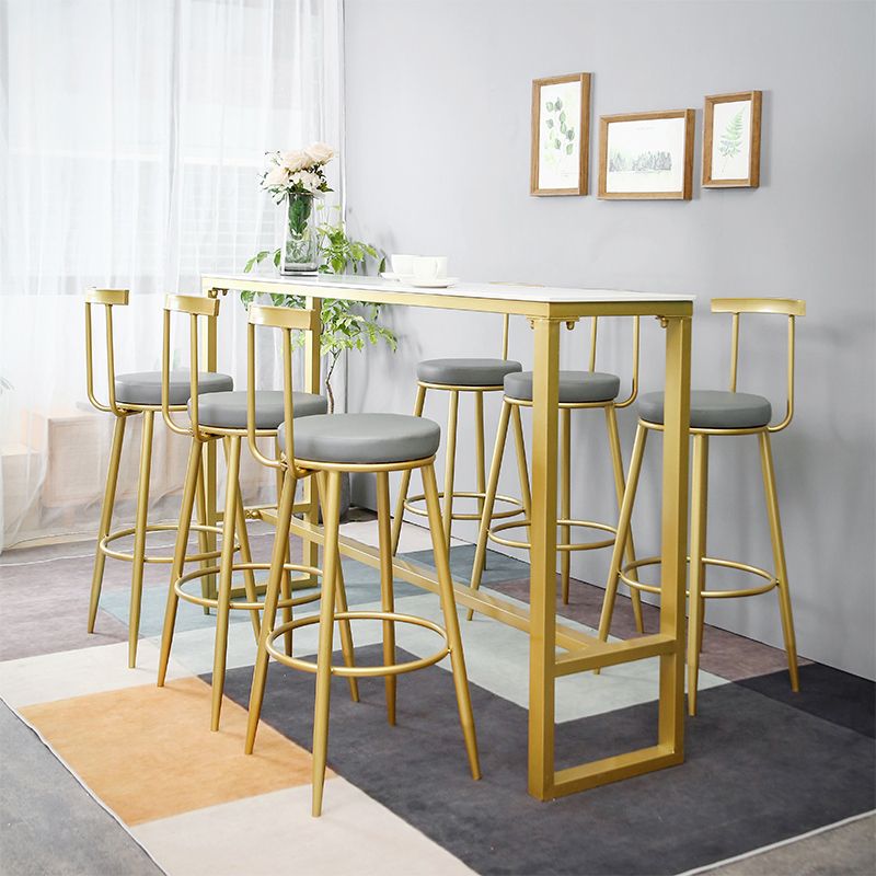 Glam Rectangle Stone Pub Bar Table Gold Iron Bar Dining Table with Trestle Pedestal Clearhalo 'Bar Furniture' 'Bar Tables' 'bar_tables' 'furn' 'furn_bar_tables' 'Furniture' 'furniture_bar_tables' 'Kitchen & Dining Furniture' 1200x1200_8275203e-5387-4fc9-8808-826a99fbb022