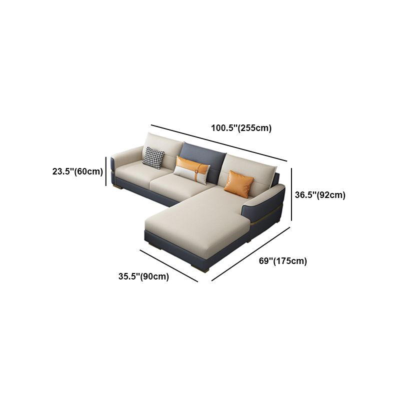 Faux Leather Square Arm Sofa Glam Grey and Beige Sofa Chaise Clearhalo 'furn' 'furn_sectionals' 'Furniture' 'Living Room Furniture' 'Sectionals' 1200x1200_82757fd0-f784-4d13-95d0-918af26d3c5a