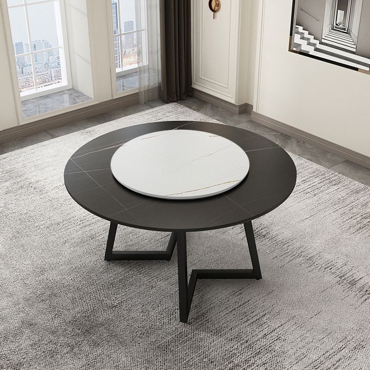 Round Sintered Stone Dining Table Modern Furniture with Double Pedestal for Home Clearhalo 'Dining Tables & Seating' 'Dining Tables' 'dining_table' 'furn' 'furn_dining_table' 'Furniture' 'Kitchen & Dining Furniture' 1200x1200_827722de-972b-4102-96c9-6bab9468c79c
