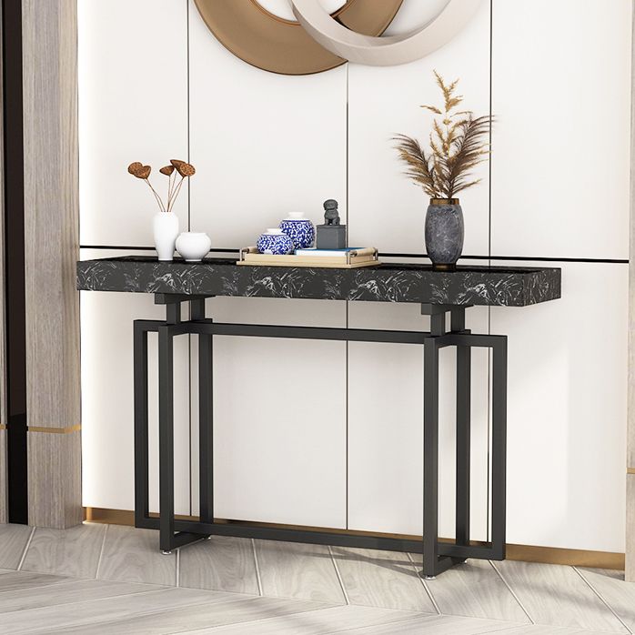 Rectangle Marble Top Console Table with Iron Trestle Base for Hall Clearhalo 'Console Tables' 'console_tables' 'Entry & Mudroom Furniture' 'furn' 'furn_console_tables' 'Furniture' 1200x1200_827b1597-70cd-4771-95f5-694ac93889a6