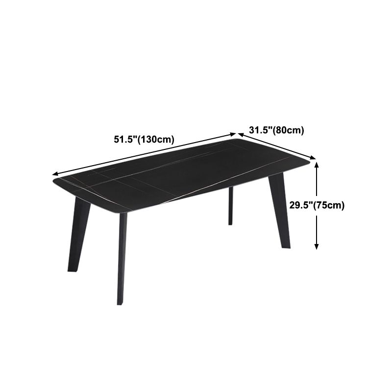 Table à manger noire rectangle industrielle en pierre fritrée avec 4 jambes