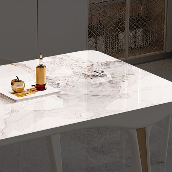 Contemporary White Rectangular Stone Dining Table for Dining Room Clearhalo 'Dining Tables & Seating' 'Dining Tables' 'dining_table' 'furn' 'furn_dining_table' 'Furniture' 'Kitchen & Dining Furniture' 1200x1200_8282ed29-8837-4a43-936f-e63236f1c5db