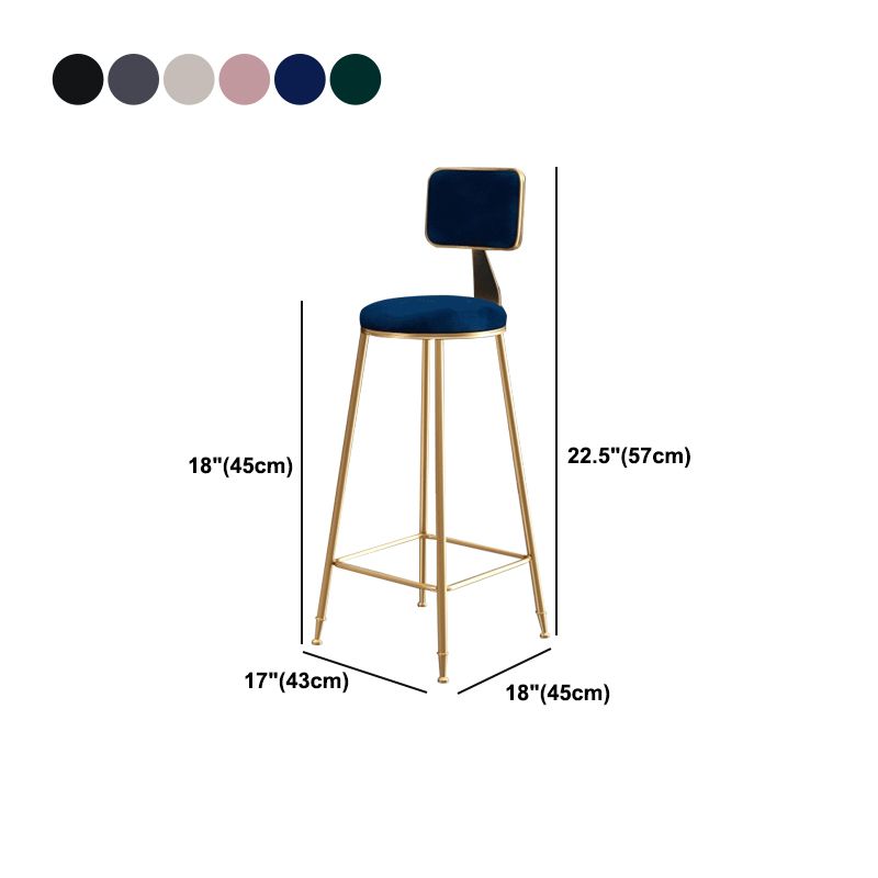 Glam Armless Backrest Counter Stool Steel Cashier Bar Stool with Flannel Cushion and Pedal Clearhalo 'Bar Furniture' 'Bar Stools' 'bar_stools' 'furn' 'furn_bar_stools' 'Furniture' 'furniture_bar_stools' 'Kitchen & Dining Furniture' 1200x1200_8285a31d-422c-4a78-ace4-1baa4e25c33d