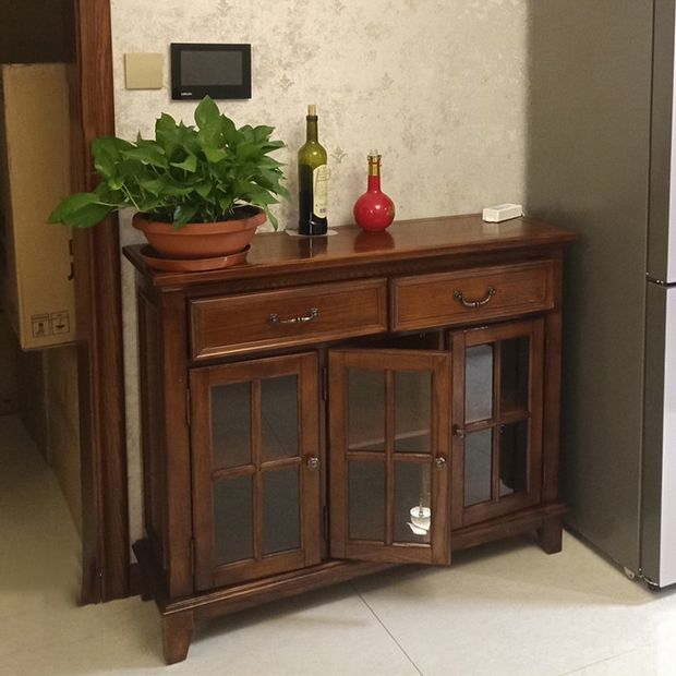 Mesa de madera maciza moderna mesa marrón con puerta y cajón