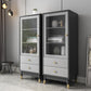 Faux Wood Modern Storage Cabinet Glass Doors Display Cabinet for Living Room, 16"W