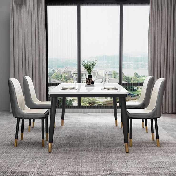 Traditional Luxury Rectangle Dining Room Table Sintered Stone Table with 4 Black Legs Clearhalo ' dining_table' 'Dining Tables & Seating' 'Dining Tables' 'furn' 'furn_dining_table' 'Furniture' 'furniture_dining_table' 'Kitchen & Dining Furniture' 'kitchen&dining_furn' 'kitchen' 'kitchen_dining_table' 1200x1200_828ebca2-9384-4dac-9fdc-2419437bc108