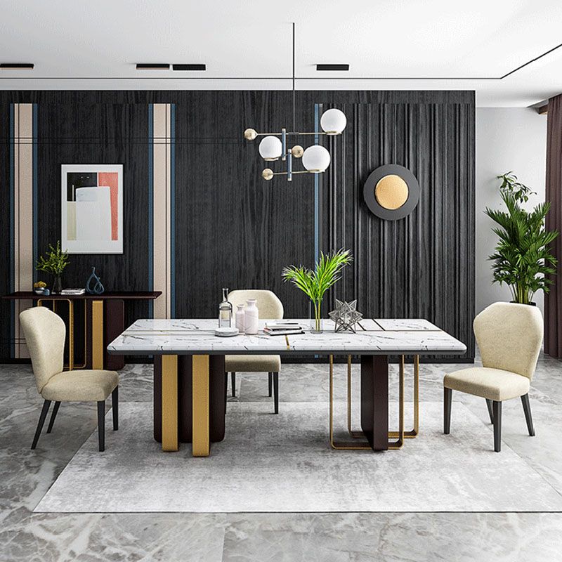 Faux Marble Dining Table Rectangle Dinner Table for Dining Room Clearhalo 'Dining Tables & Seating' 'Dining Tables' 'dining_table' 'furn' 'furn_dining_table' 'Furniture' 'Kitchen & Dining Furniture' 1200x1200_829456bb-6195-4393-a2a8-4865bb1e373e