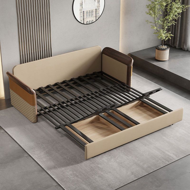 Contemporary Bonded Leather Sleeper Sofa with Pillow Back and Flared Arms Clearhalo 'furn' 'furn_futons' 'Furniture' 'Futons & Daybeds' 'Futons' 'Living Room Furniture' 1200x1200_8294e72c-fa55-4d1f-894d-5fccafc45a3a