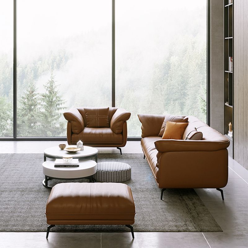 Modern Style with Pillow Back Leather/napa Upholstered Brown Sofa Clearhalo 'furn' 'furn_sofas' 'Furniture' 'furniture_sofas' 'kitchen' 'kitchen_sofas' 'Living Room Furniture' 'Sofa' 'sofas' 1200x1200_8295f4a7-8f9d-44ed-abbc-cc19bc82df3e