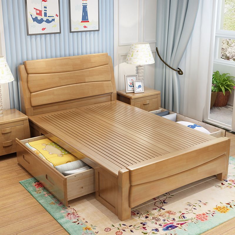 84.65 inch Wide Traditional Bed Frame Rubberwood Standard Bed with Headboard