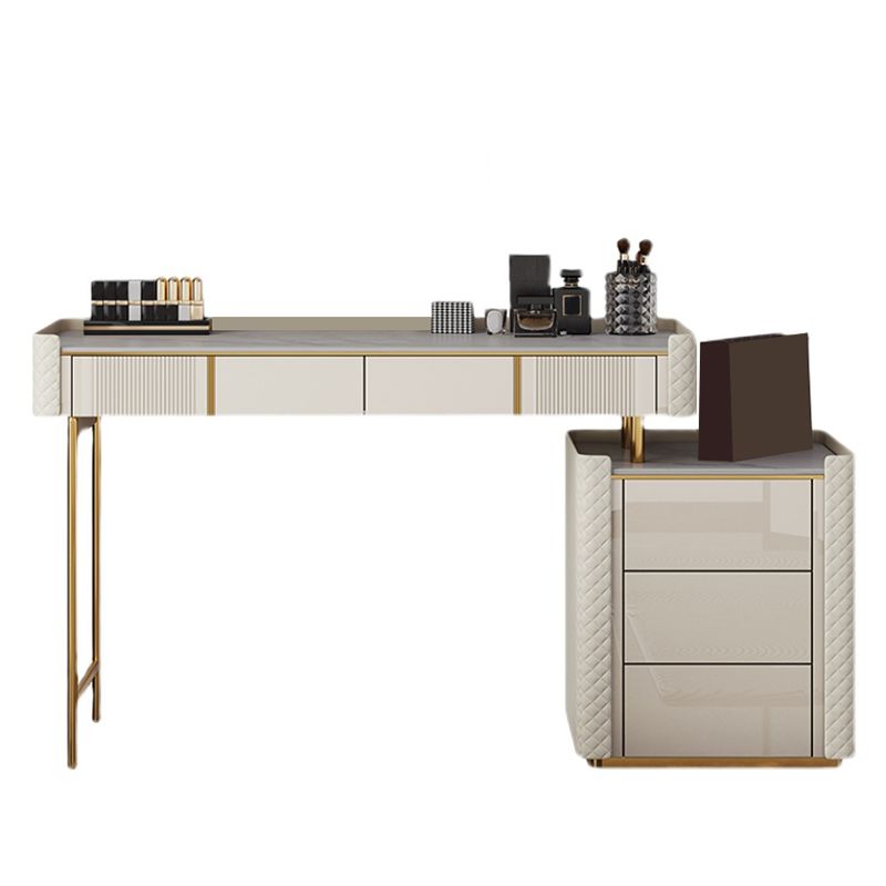 Glam Vanity, 5 cassetti di stoccaggio Makeup Vanity Set in Beige Finish