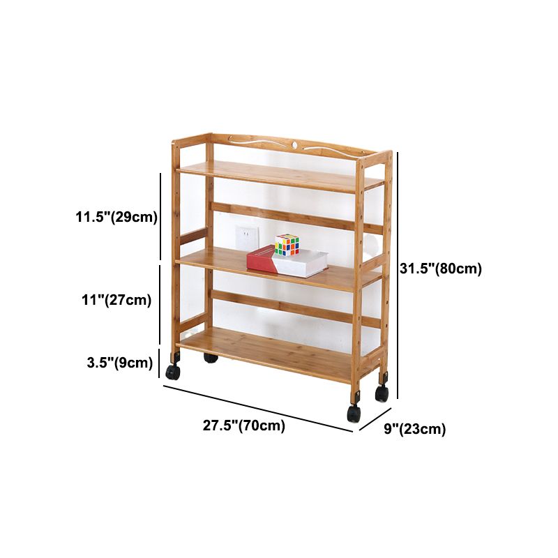 Natural Urban Etagere Bookshelf Manufactured Wood Bookcase with Caster Wheels
