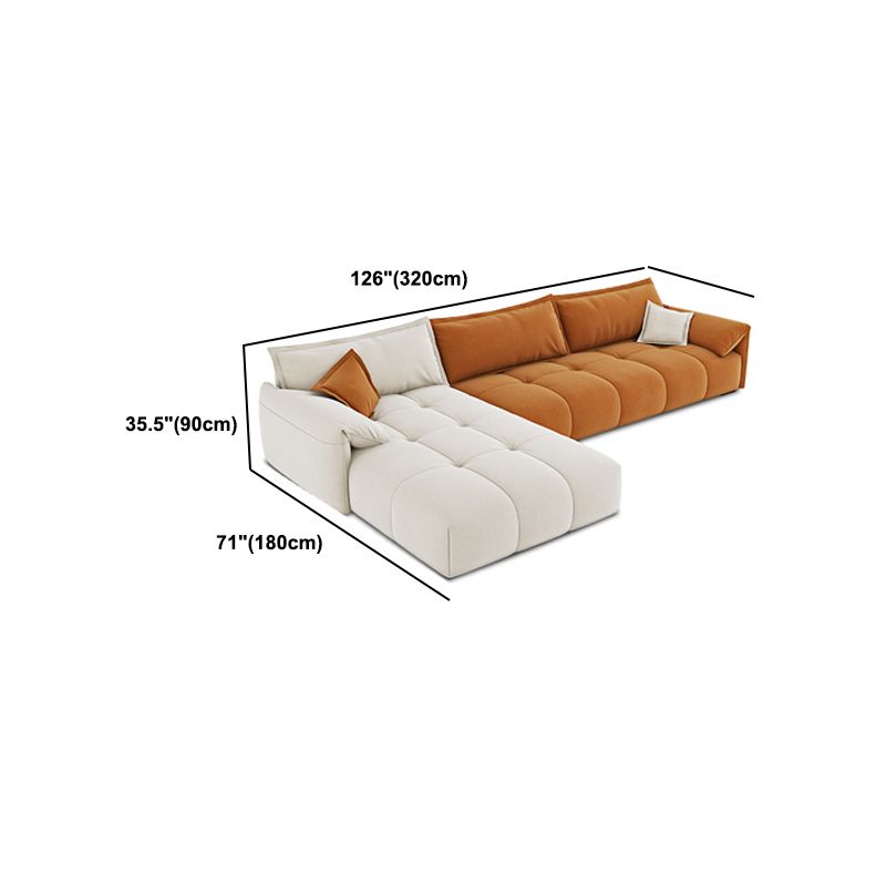 Tufted Loose Back Sofa with Chaise Nordic Pillow Top Arm Sofa in Orange and White Clearhalo 'furn' 'furn_sectionals' 'Furniture' 'Living Room Furniture' 'Sectionals' 1200x1200_82a12fa6-b9d9-4650-bf5f-64457bf180a0