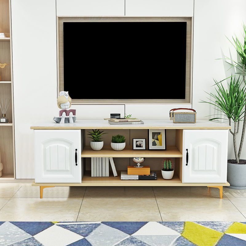 Console TV in legno moderno Console Open Storage TV con 2 porte, 12 "D x 17" H