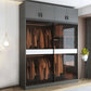 Armoire en verre de style moderne placard de garde-robe de couleur gris avec porte coulissante