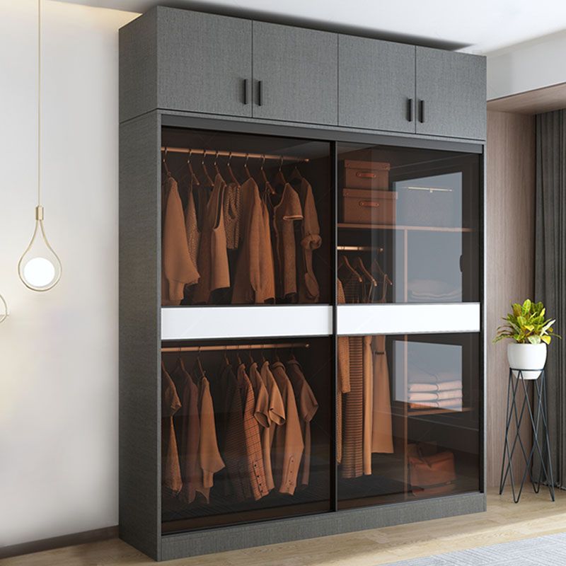 Armoire en verre de style moderne placard de garde-robe de couleur gris avec porte coulissante