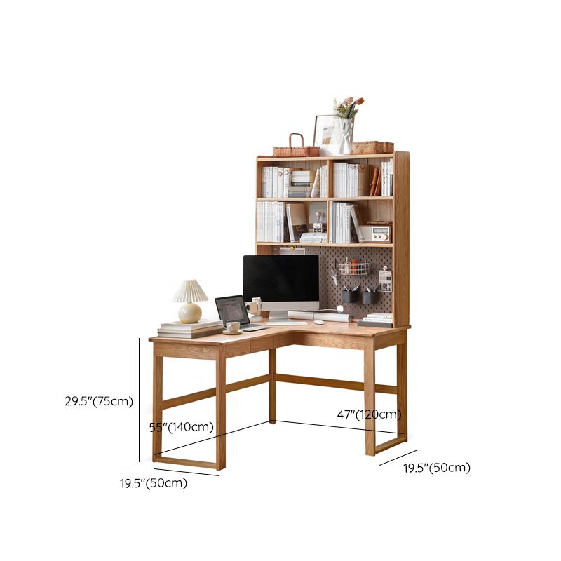 OAK L-Shape Home Writing Desk Drawer Cable Management Computer Ordink