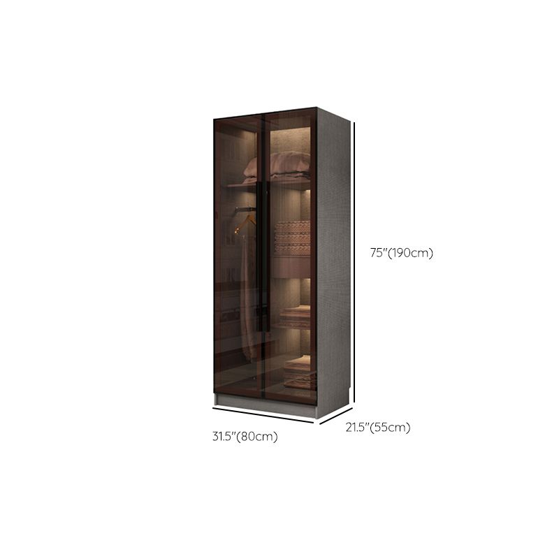 Modern Glass Hinged Doors Wardrobe Armoire Wood Frame Wardrobe with Shelves without Light