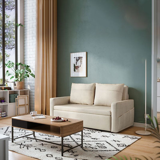 Faux Leather Sofa Bed with 2 Pillows Contemporary Seating 2 Seater