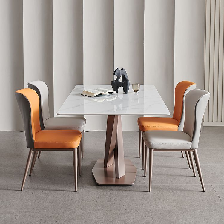 Traditional Luxury Dining Table White Sintered Stone Table with Rose Gold Frame Clearhalo ' dining_table' 'Dining Tables & Seating' 'Dining Tables' 'furn' 'furn_dining_table' 'Furniture' 'furniture_dining_table' 'Kitchen & Dining Furniture' 'kitchen&dining_furn' 'kitchen' 'kitchen_dining_table' 1200x1200_82b88db0-9459-402d-b204-f89550d3983e