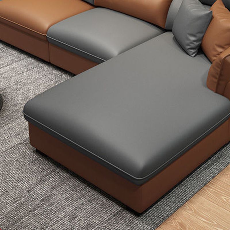 Faux Leather Sectional with Four Pillows Back Flared Arm Sofa Clearhalo 'furn' 'furn_sectionals' 'Furniture' 'furniture_sectionals' 'Living Room Furniture' 'Sectionals' 1200x1200_82ba8adc-6a79-4e28-93e4-ec586104906e