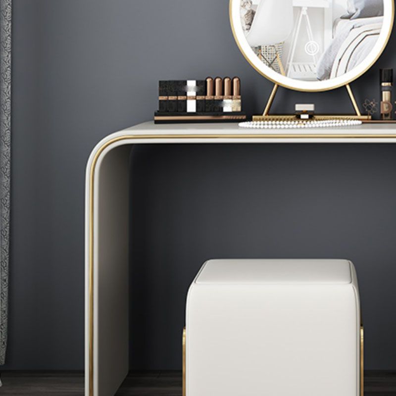 Glam Makeup Vanity Table Faux Leather Wood Dresser With Storage Drawers for Bedroom