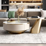 Contemporary  White Coffee Table with Storage Metal Cocktail Table