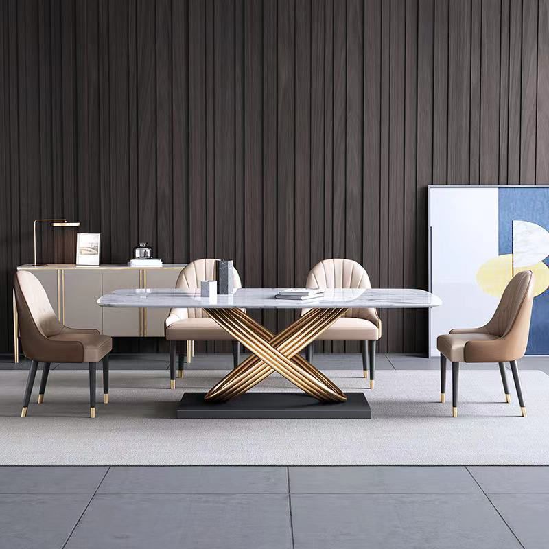 Glam Rectangle Dining Table Set 1/4/5/6/7 Pieces Dinette Set with White Stone Top Clearhalo 'Dining Room Sets' 'Dining Tables & Seating' 'dining_room_set' 'furn' 'furn_dining_room_set' 'Furniture' 'Kitchen & Dining Furniture' 1200x1200_82bfe3e4-5797-4a16-a468-784d5ba8d5cf