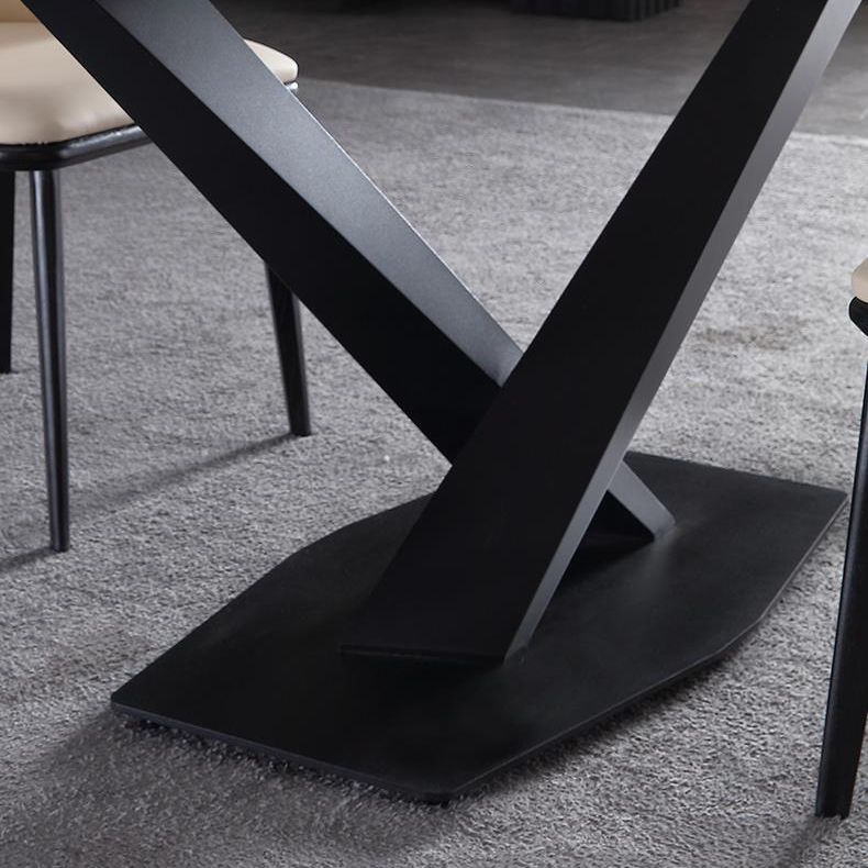 Modern Stone Top White Rectangular Dining Table with Black X-Base Clearhalo 'Dining Tables & Seating' 'Dining Tables' 'dining_table' 'furn' 'furn_dining_table' 'Furniture' 'Kitchen & Dining Furniture' 1200x1200_82c2593d-6ca6-4dc4-964c-d9ab217f58ca