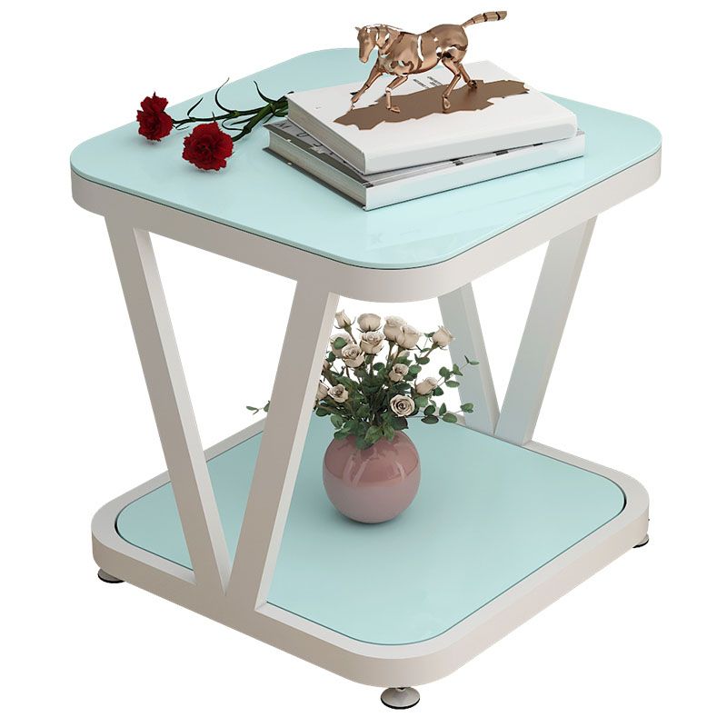 Tavolo laterale superiore in vetro quadrato 23,6 "TASK BASE TRESTOLE ALLA ACCIAIO con scaffale